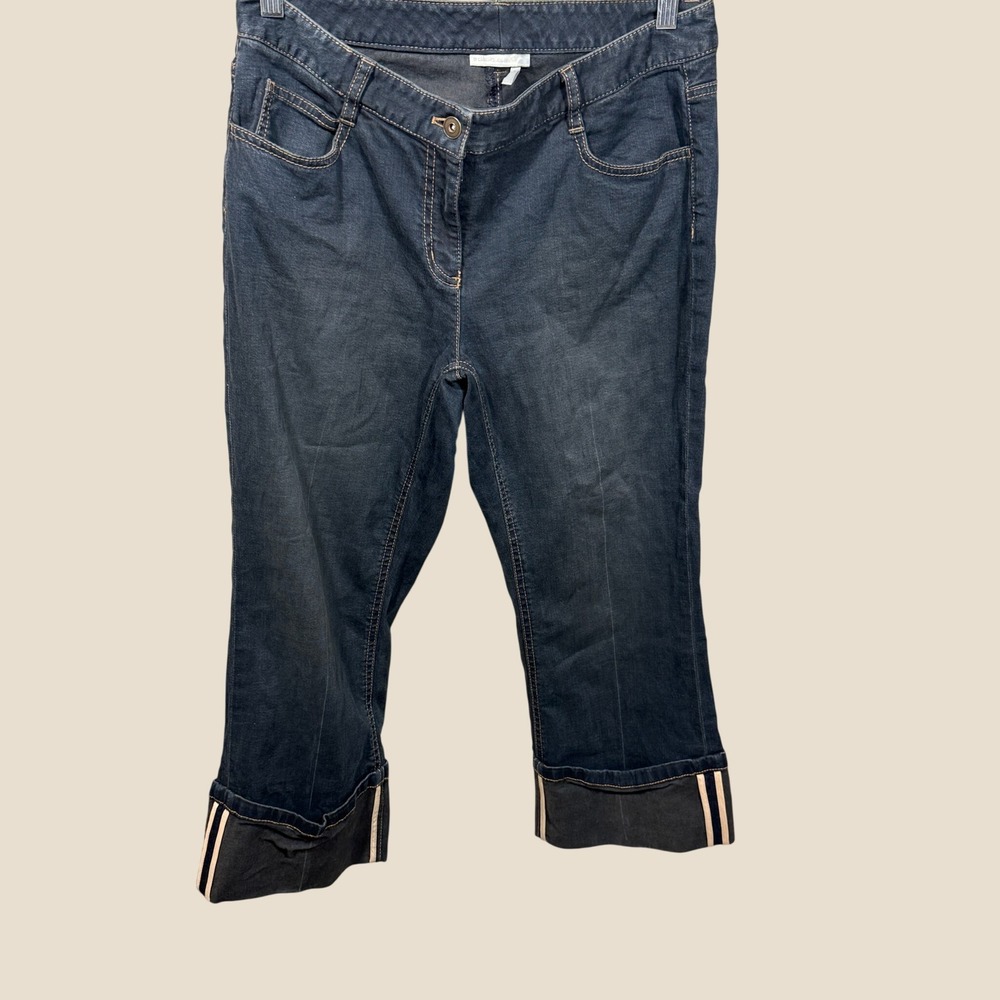Women Dark Wash Cuffed Capri Jeans Indigo Cropped Denim Pants Size 12